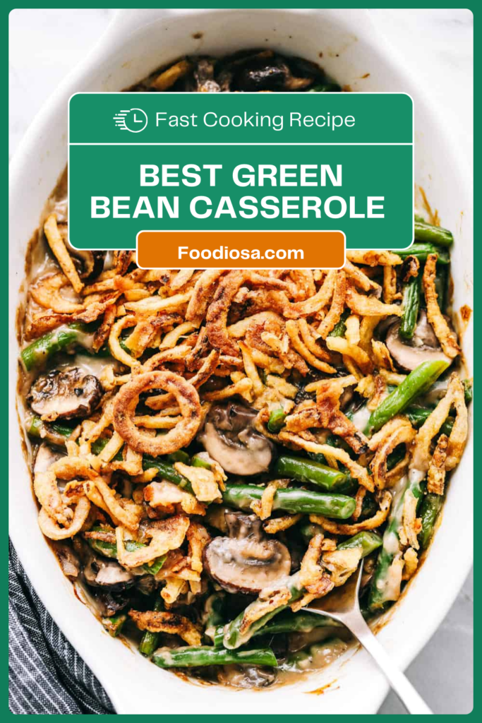 Green Bean Casserole with creamy sauce and crispy onions