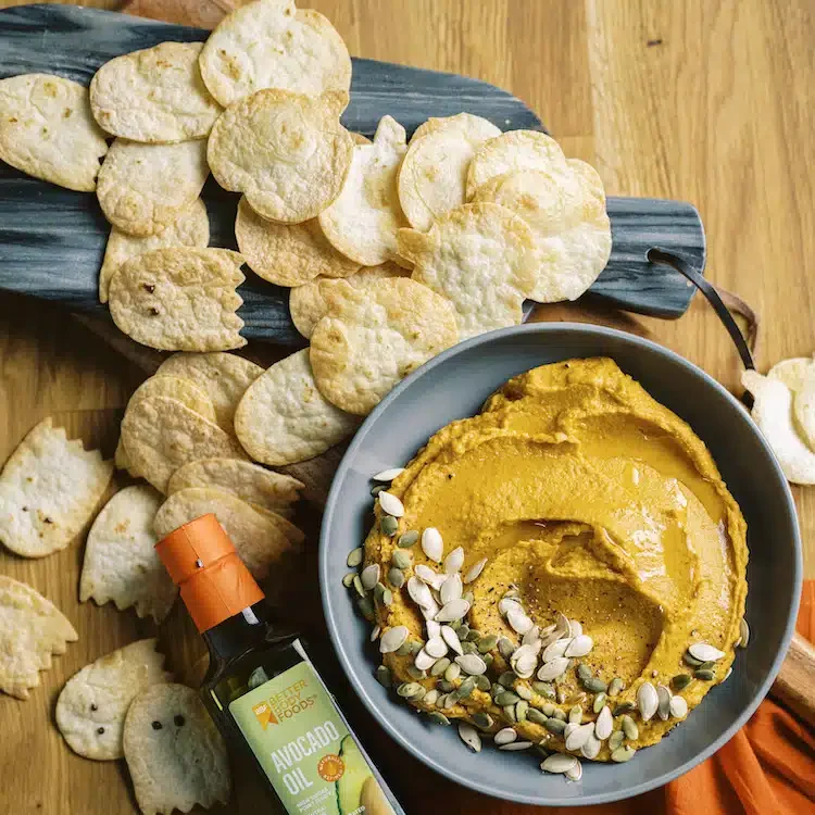 Pumpkin Hummus with Ghost Chips